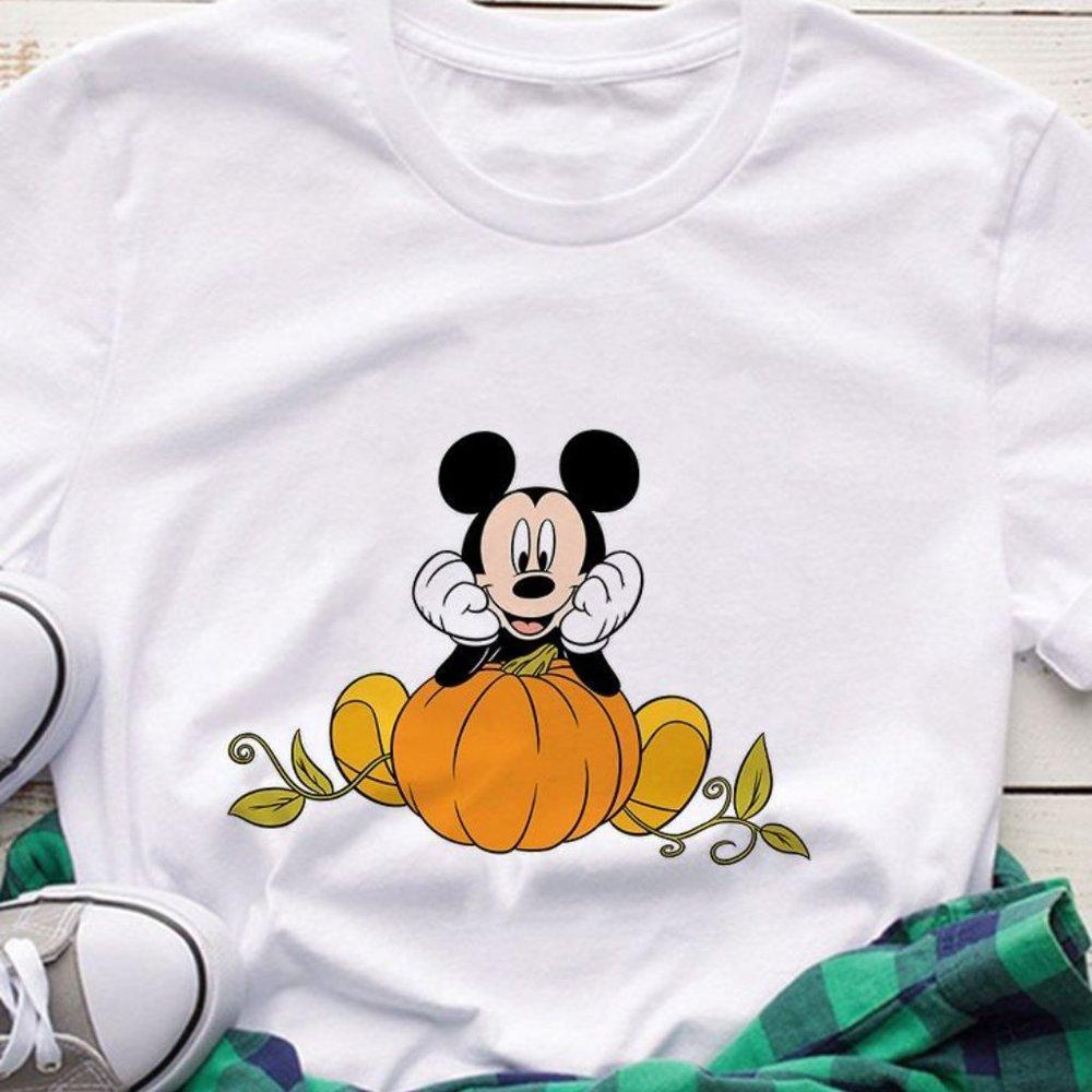 Disney Women Mickey Sit Pumpkin High Quality Halloween Print Unisex Tee - Picture 1 of 4